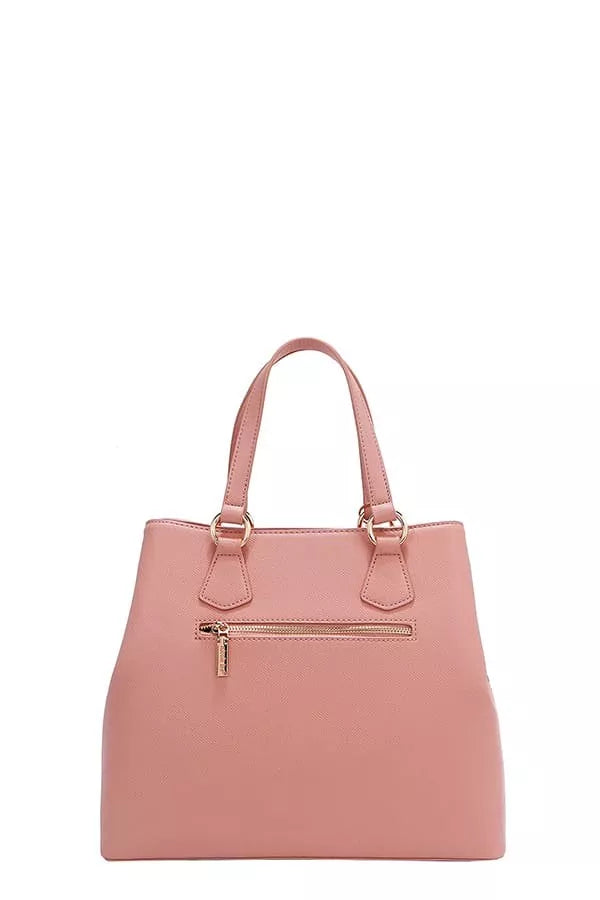 Nicole Lee USA Monogram Pattern Handbag with Rhinestones Decor - PINK - View 2