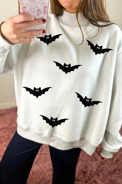 Halloween BOO & Bat Printed Reversible Mock Neck Sweatshirt - Light Gray - View 5