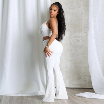 Hanging neck and exposed waist slim fit jumpsuit