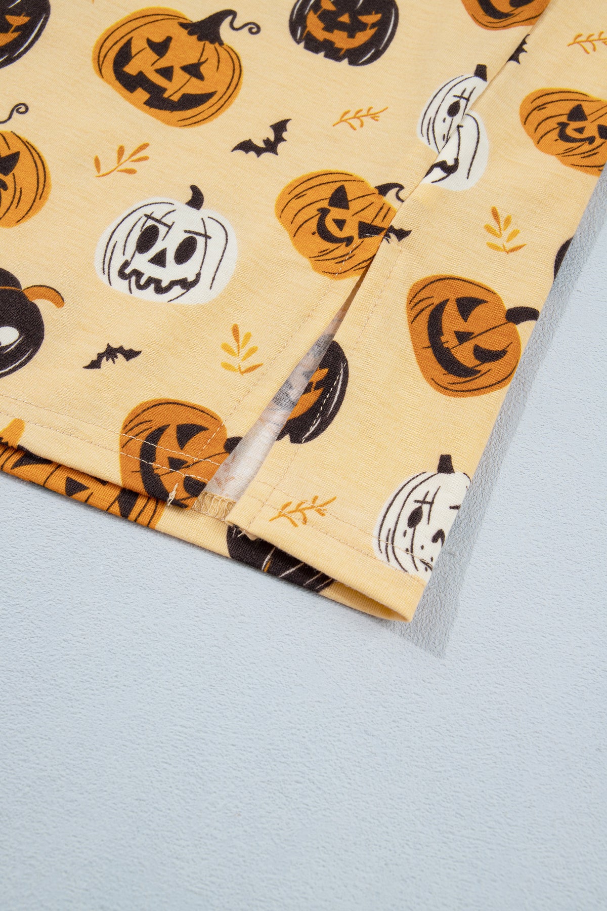 Orange Long Sleeve Ruffle Pumpkin Face Print Two Piece Lounge Set - product photo 12