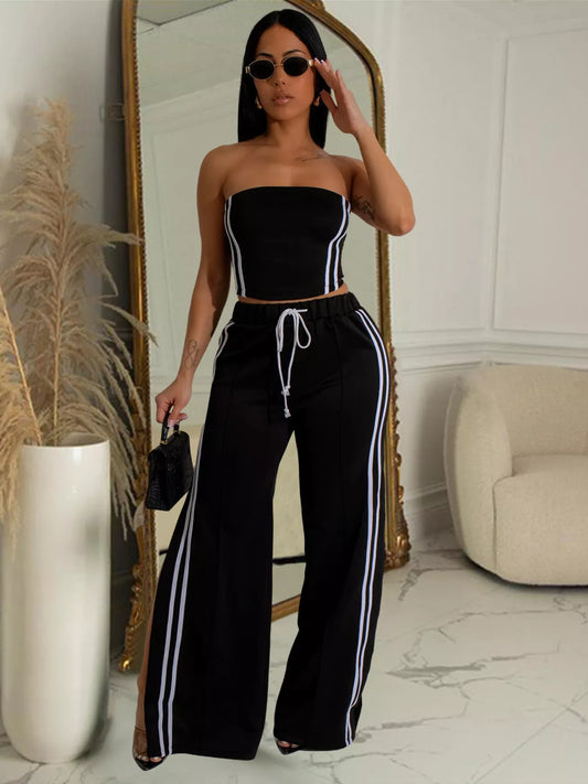 Sleeveless Tube Top and Wide Leg Pants Set - product photo 1