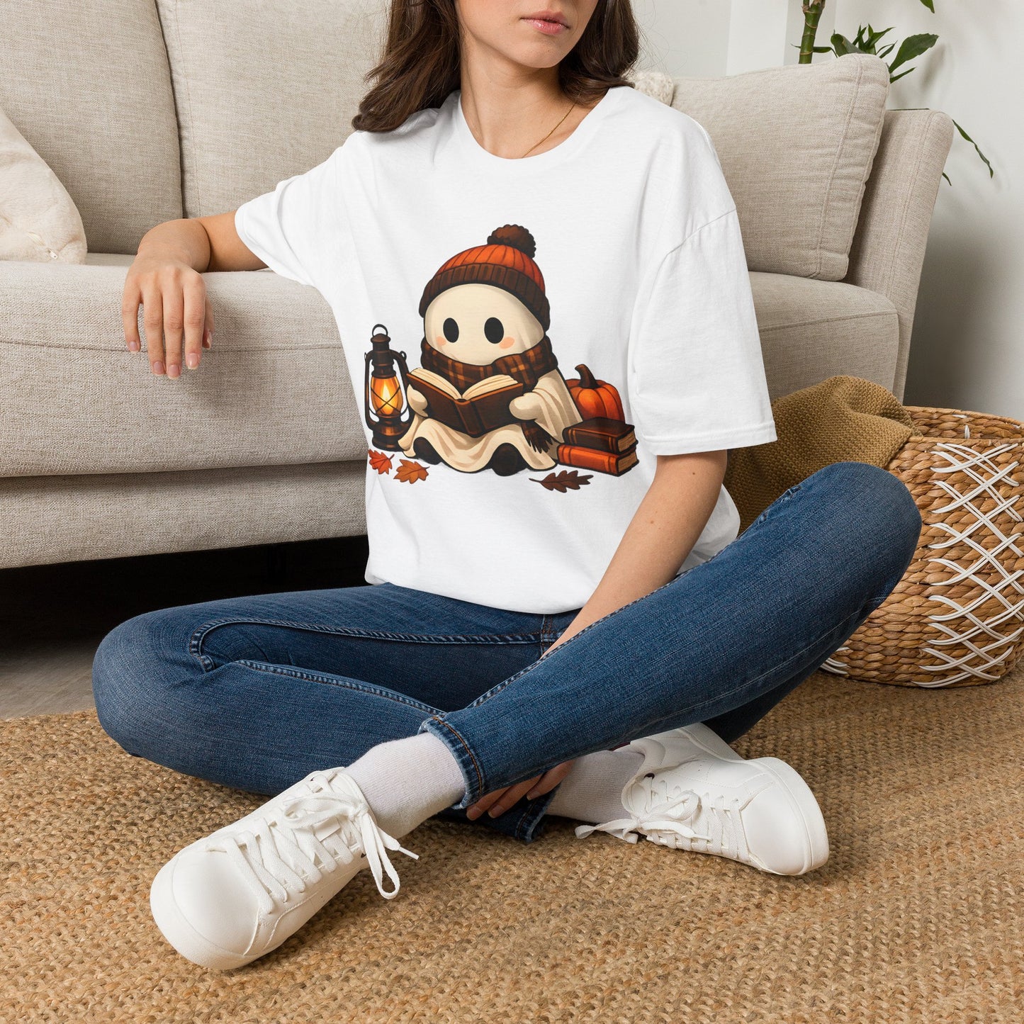 Cozy Reading Ghost Tee - Black - product view 2 - Black