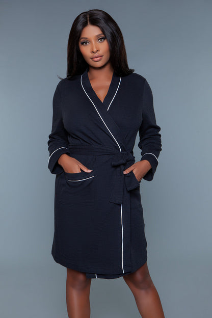 Waffle Robe - Black - View 1