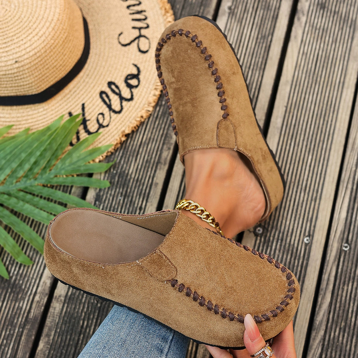 Round Toe Slip-Ons - Khaki - View 7