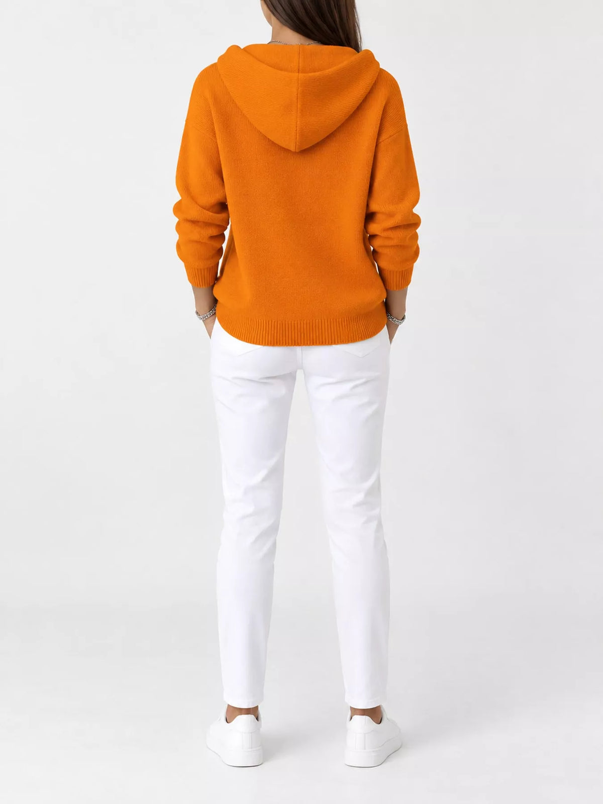 Full Size Hooded Button-Down Knit Cardigan Plus Size - Orange - View 35