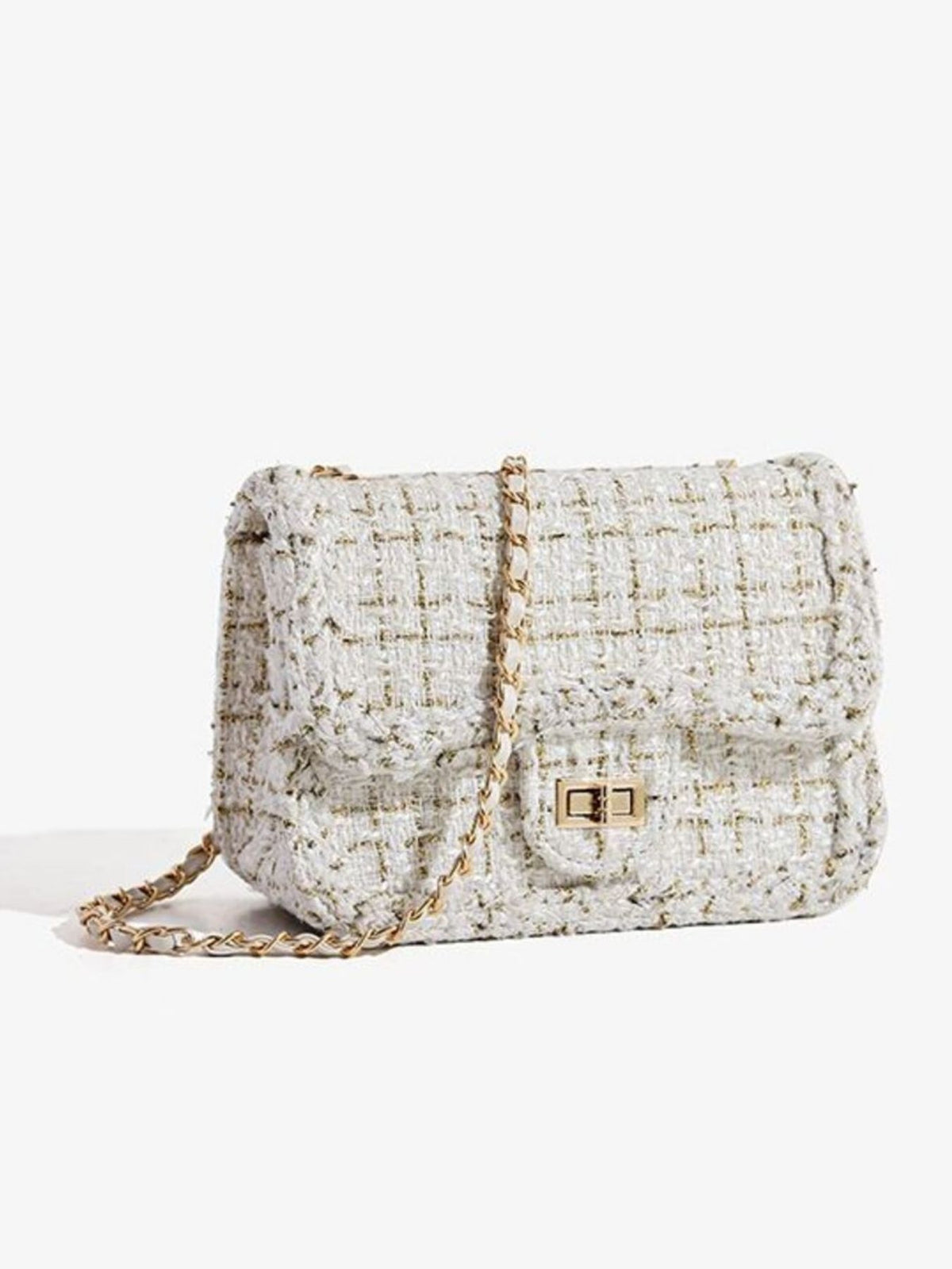 Tweed Chain Shoulder Bag - White - View 1