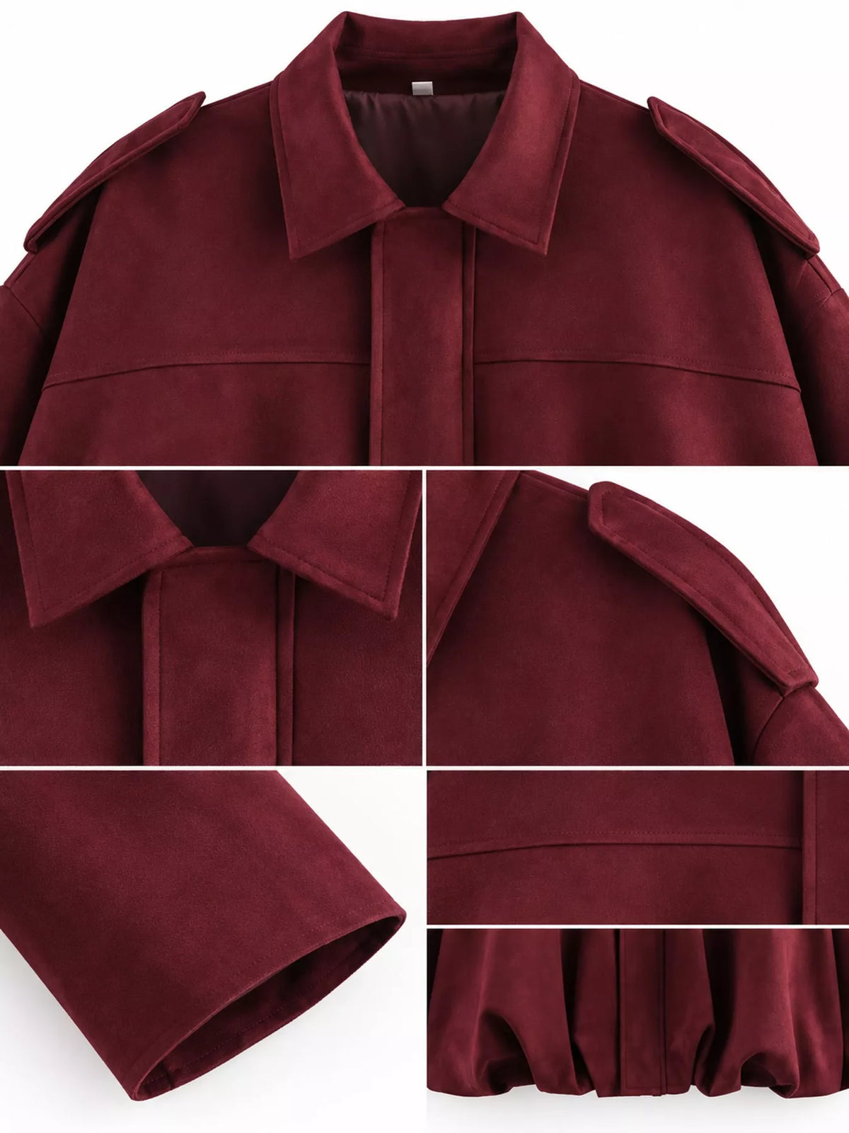 Elastic Hem Batwing Sleeve Jacket - Burgundy - View 13