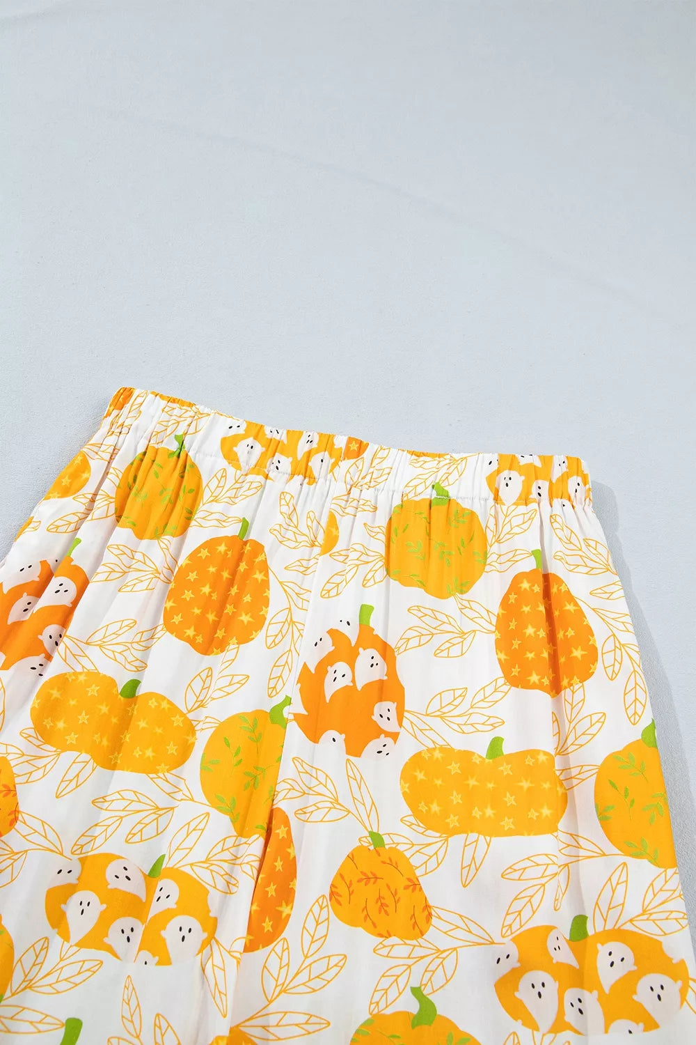 Short Sleeve Pumpkin Print Polka Dot Trim Pocket Placket Lounge Set - Sherbet - View 12