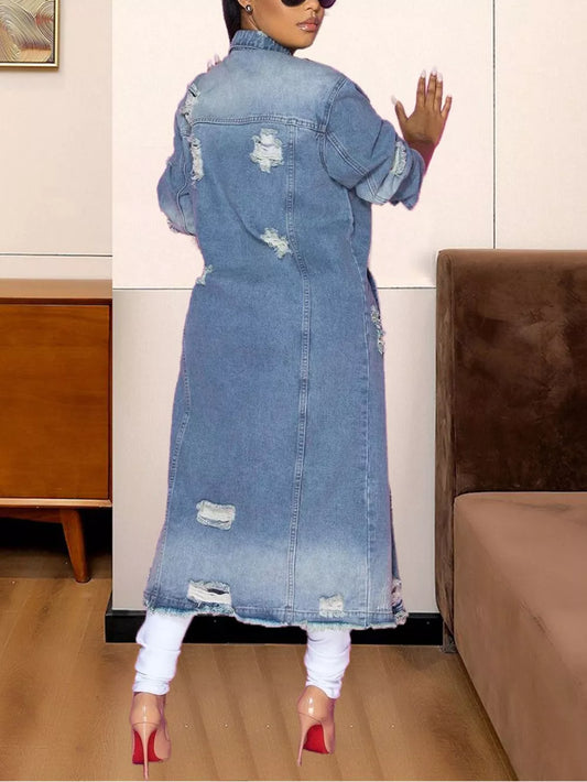 Long Sleeve Raw Hem Denim Jacket - product photo 2