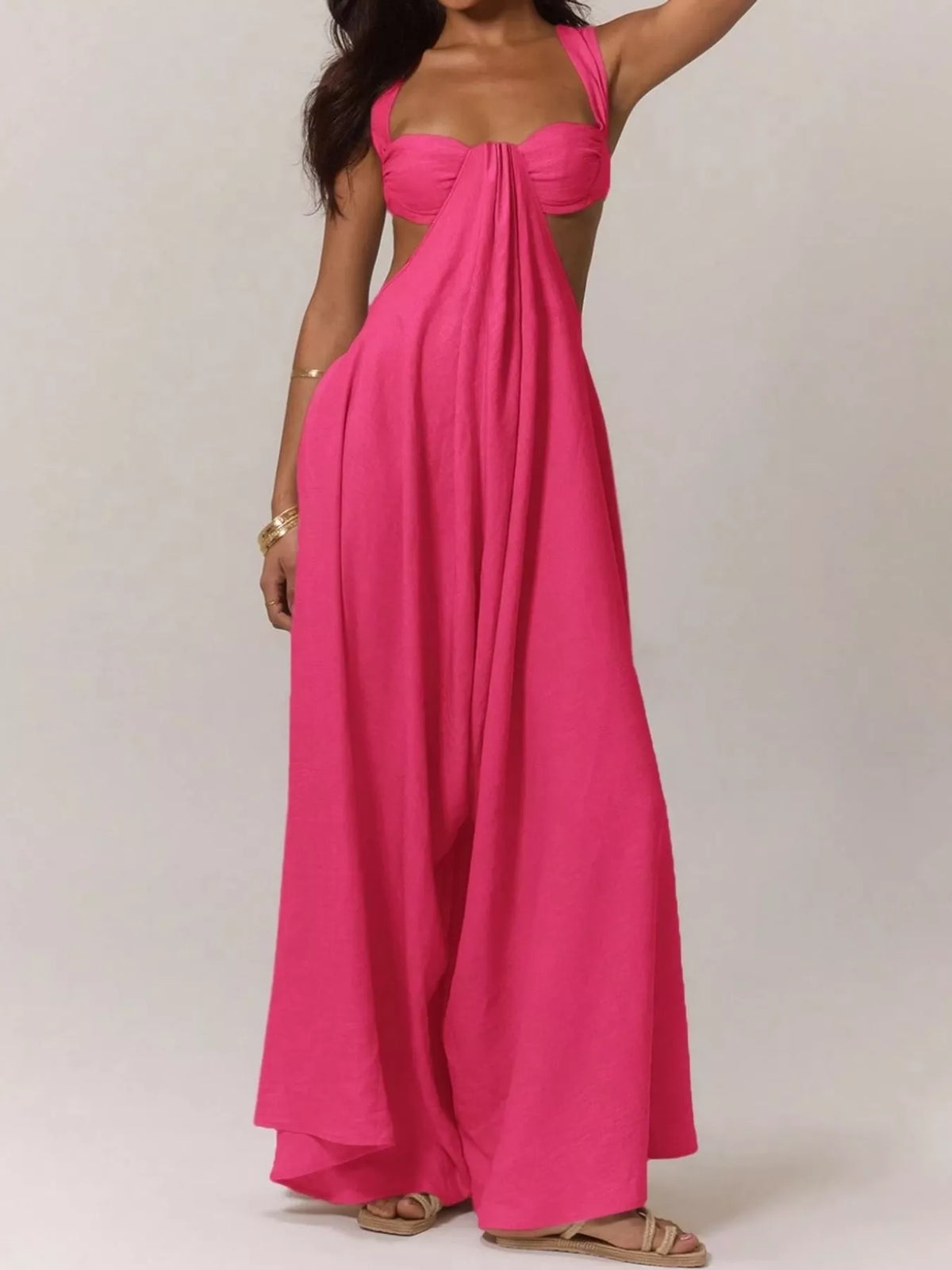 Backless Wide-Leg Jumpsuit with Cut-out Detail - Hot Pink - View 19