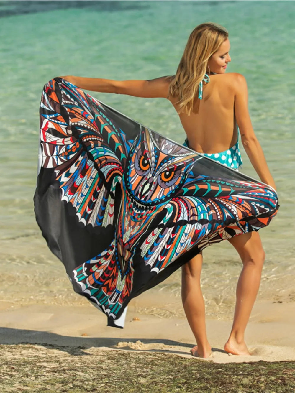 Printed Spaghetti Strap Cover Up - Black - View 10