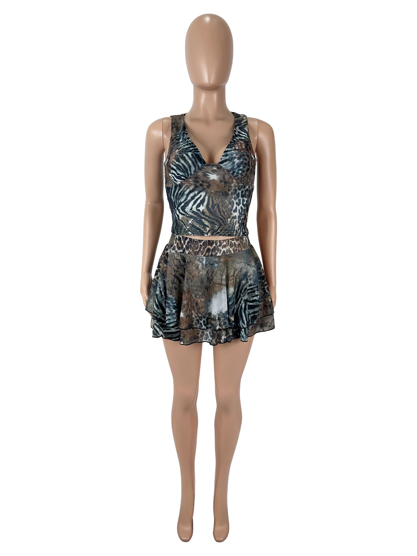 Leopard print fungus edge skirt set