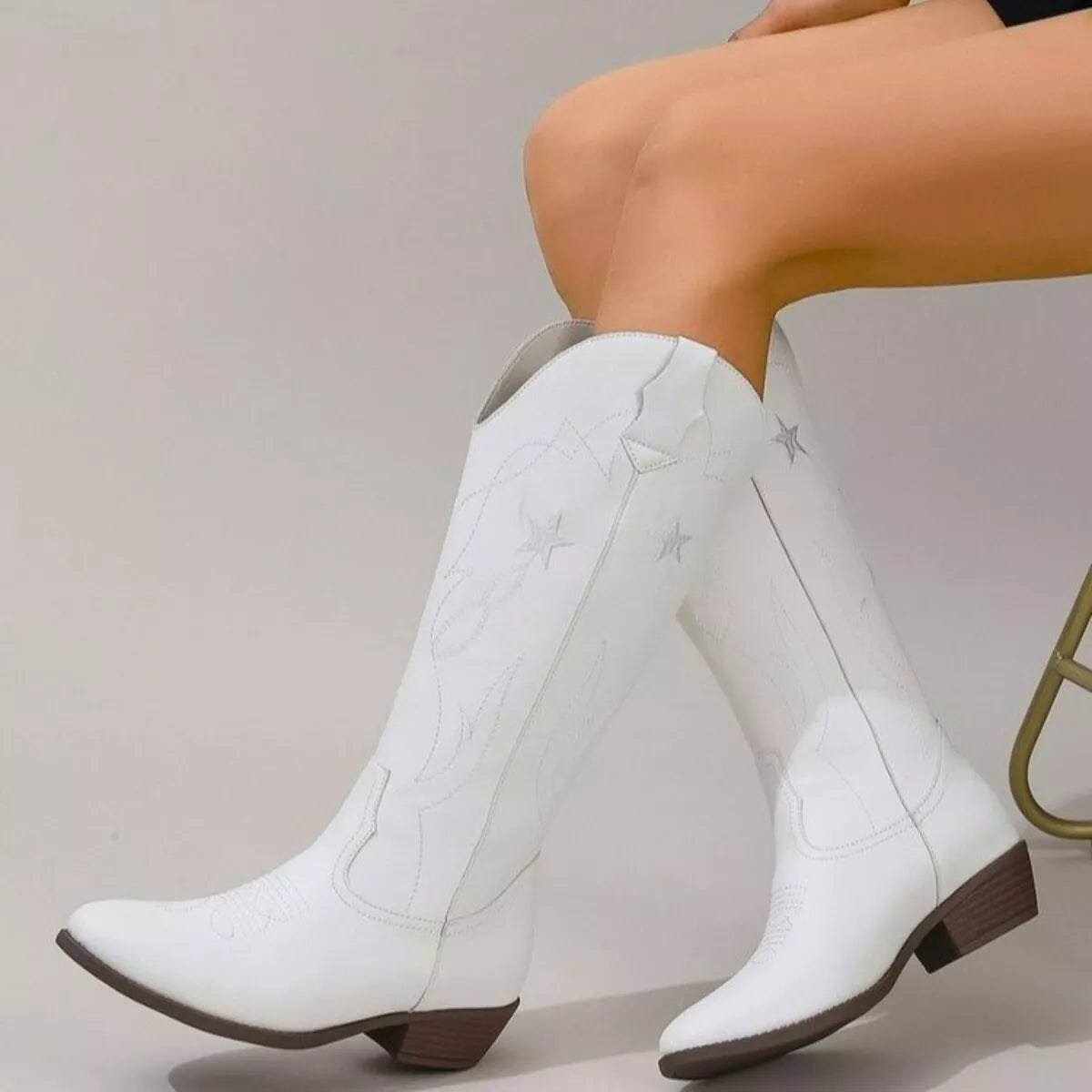 Western Star Embroidered Cowboy Boots - White - View 3