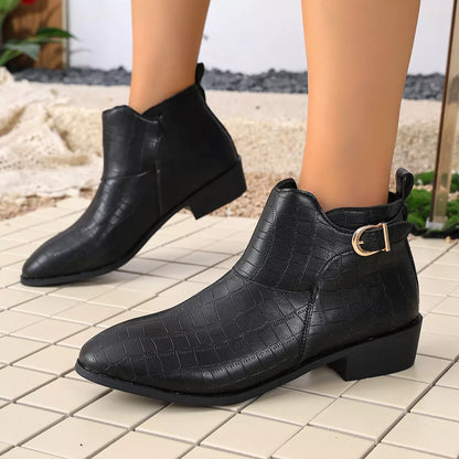 Point Toe Block Heels Boots - Black - View 2