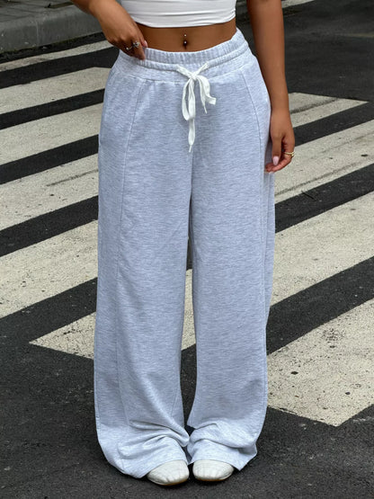 Drawstring Wide-Leg Pants - Gray/white - View 3