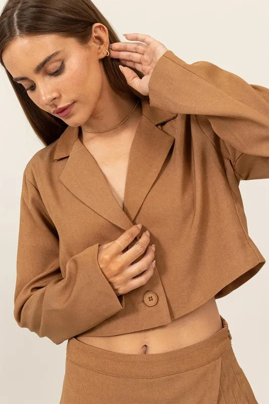HYFVE Cropped Button-Down Blazer - KHAKI - View 1