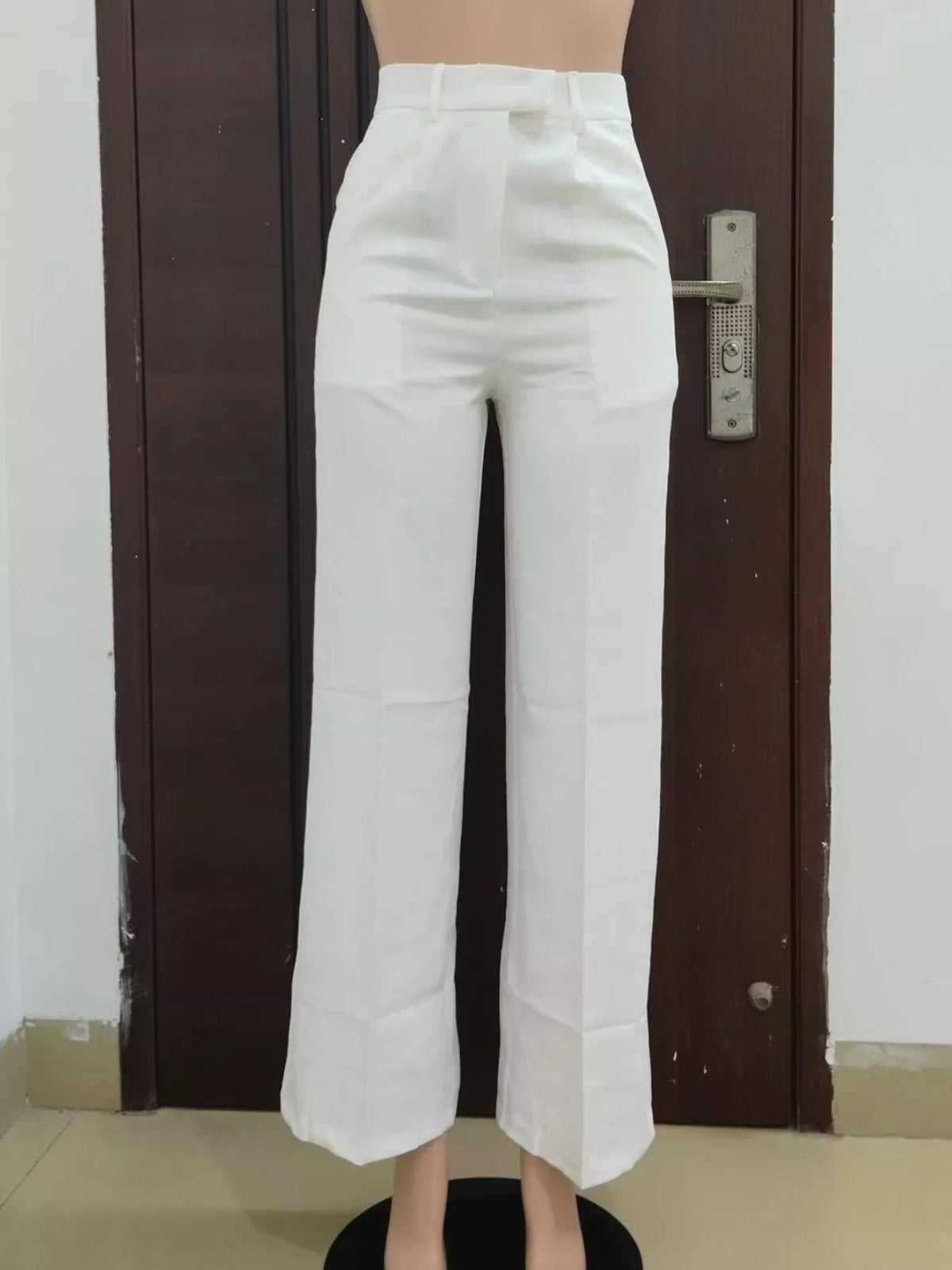 High-Waisted Wide-Leg Pants - Ivory White - View 4