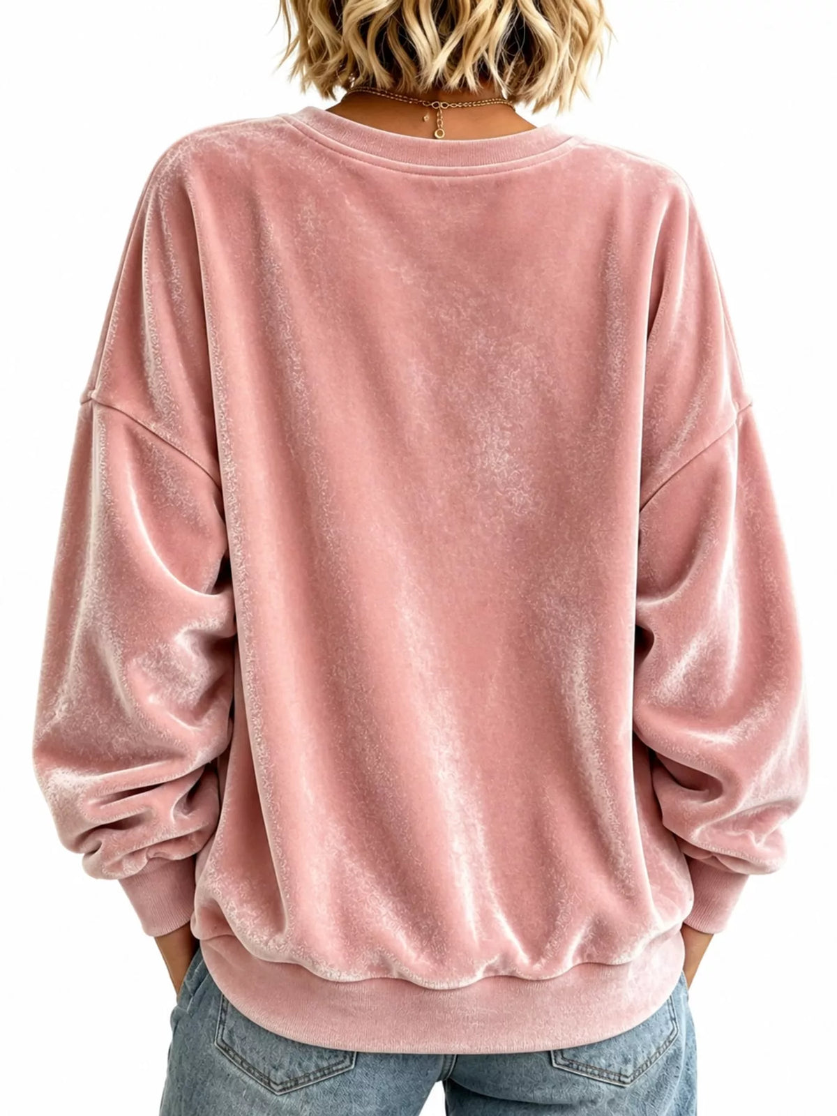 Full Size Crew Neck Drop Shoulder Sweatshirt Plus Size - Pink - View 32