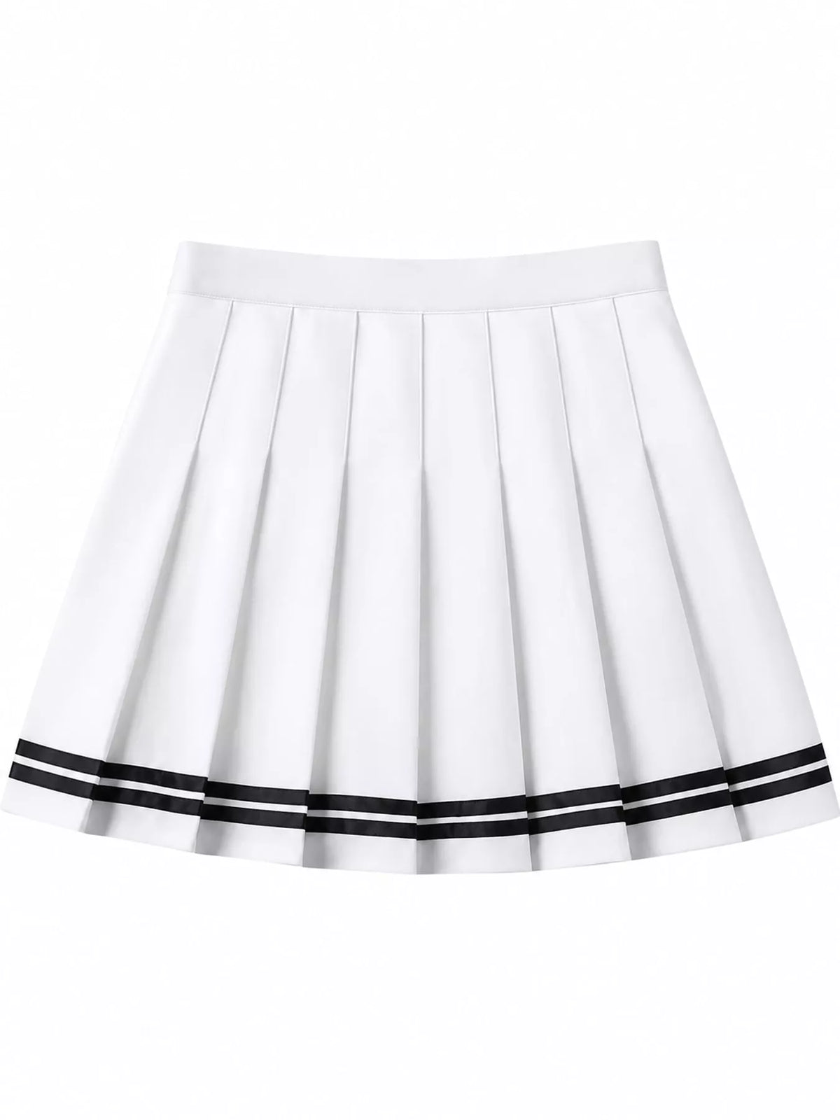 Pleated Striped Skirt - White And Black - Striped With Built-in Shorts - View 12
