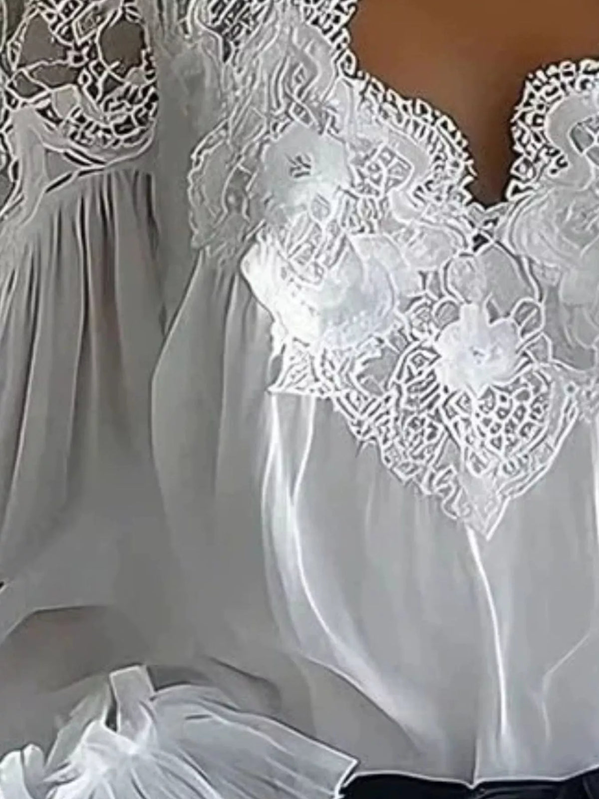 Full Size Lace V-Neck Flounce Sleeve Blouse Plus Size - White - View 6