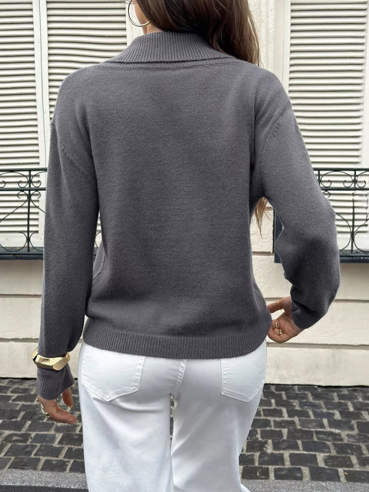 Double-Breasted Shawl Collar Sweater - Dark Gray - View 5