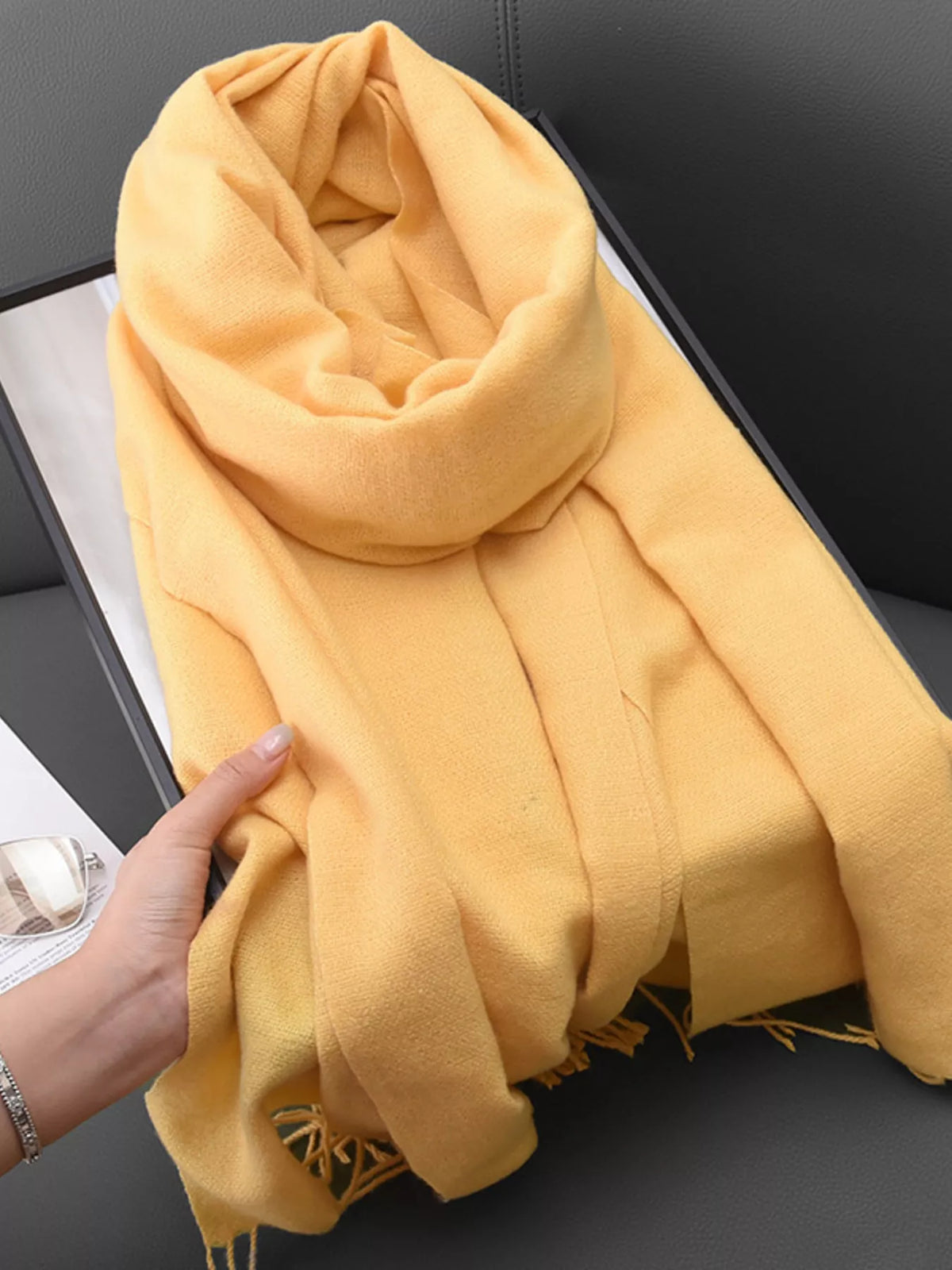 Solid Color Fringe Scarf - Pastel Yellow - View 4