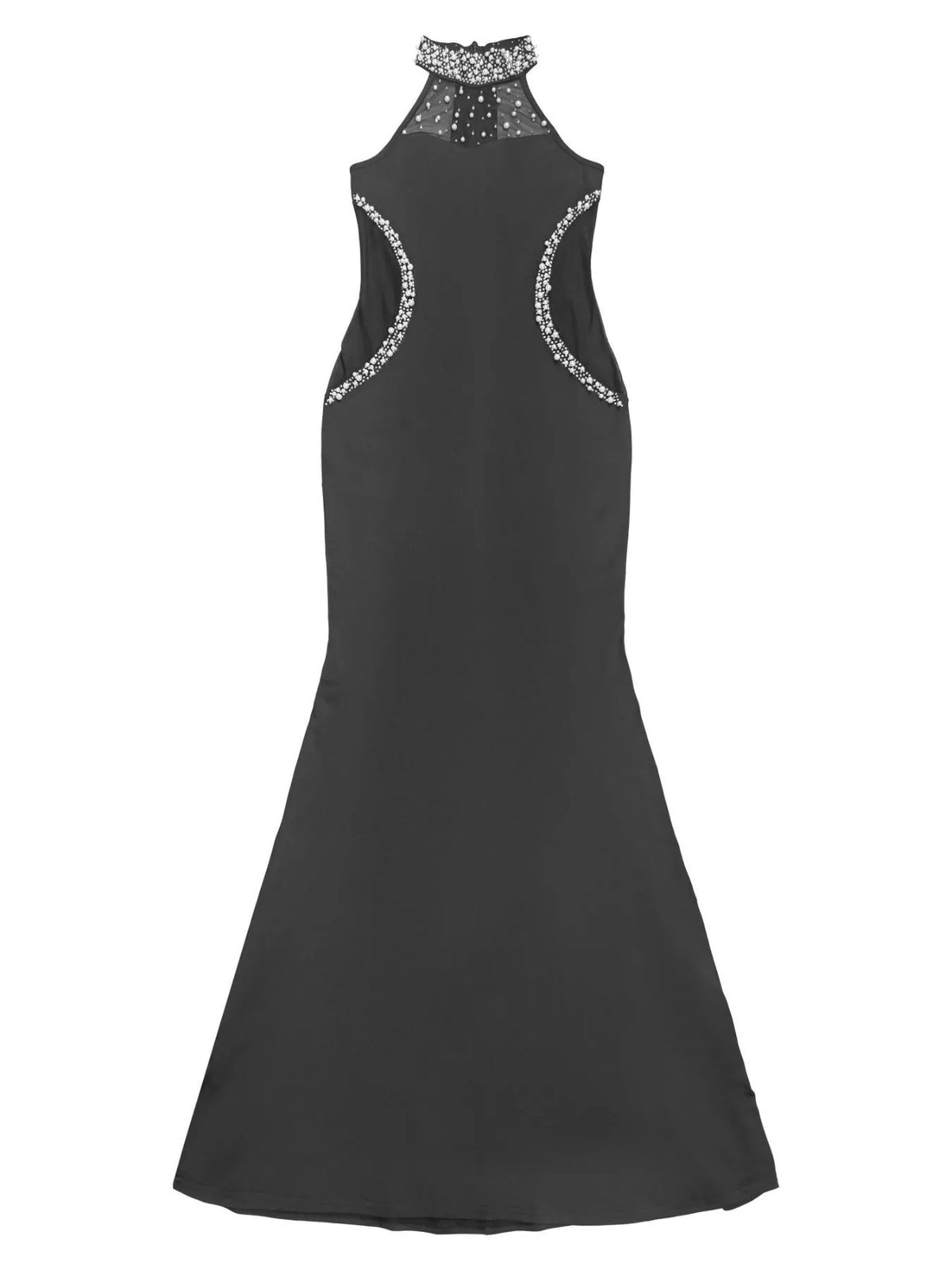 Pearl Detail Rhinestone Sleeveless Maxi Dress - Black - View 12
