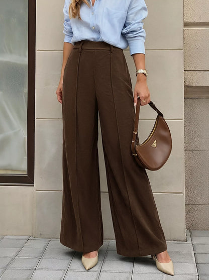 High-Waisted Wide-Leg Pants - Coffee Brown - View 1