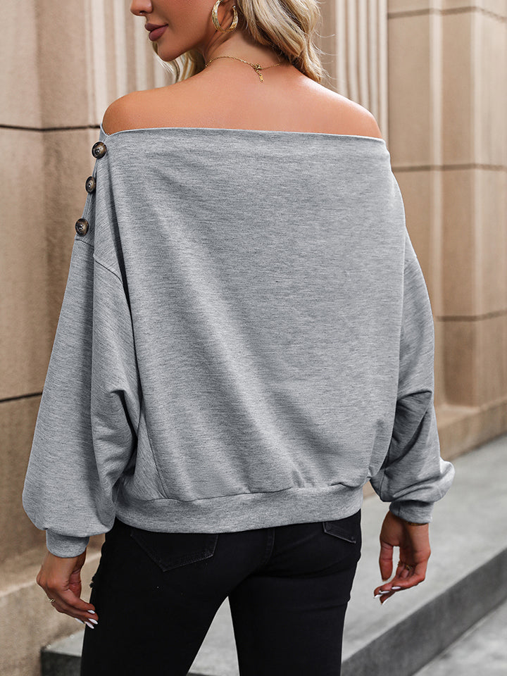 Perfee Off Shoulder Long Sleeve Buttoned Blouse - Cloudy Blue - View 2