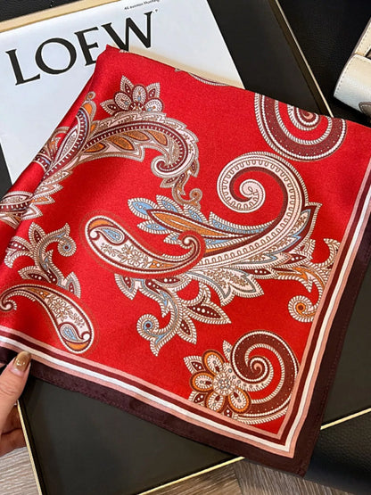 Vintage Paisley Silk Scarf - Deep Red - View 4