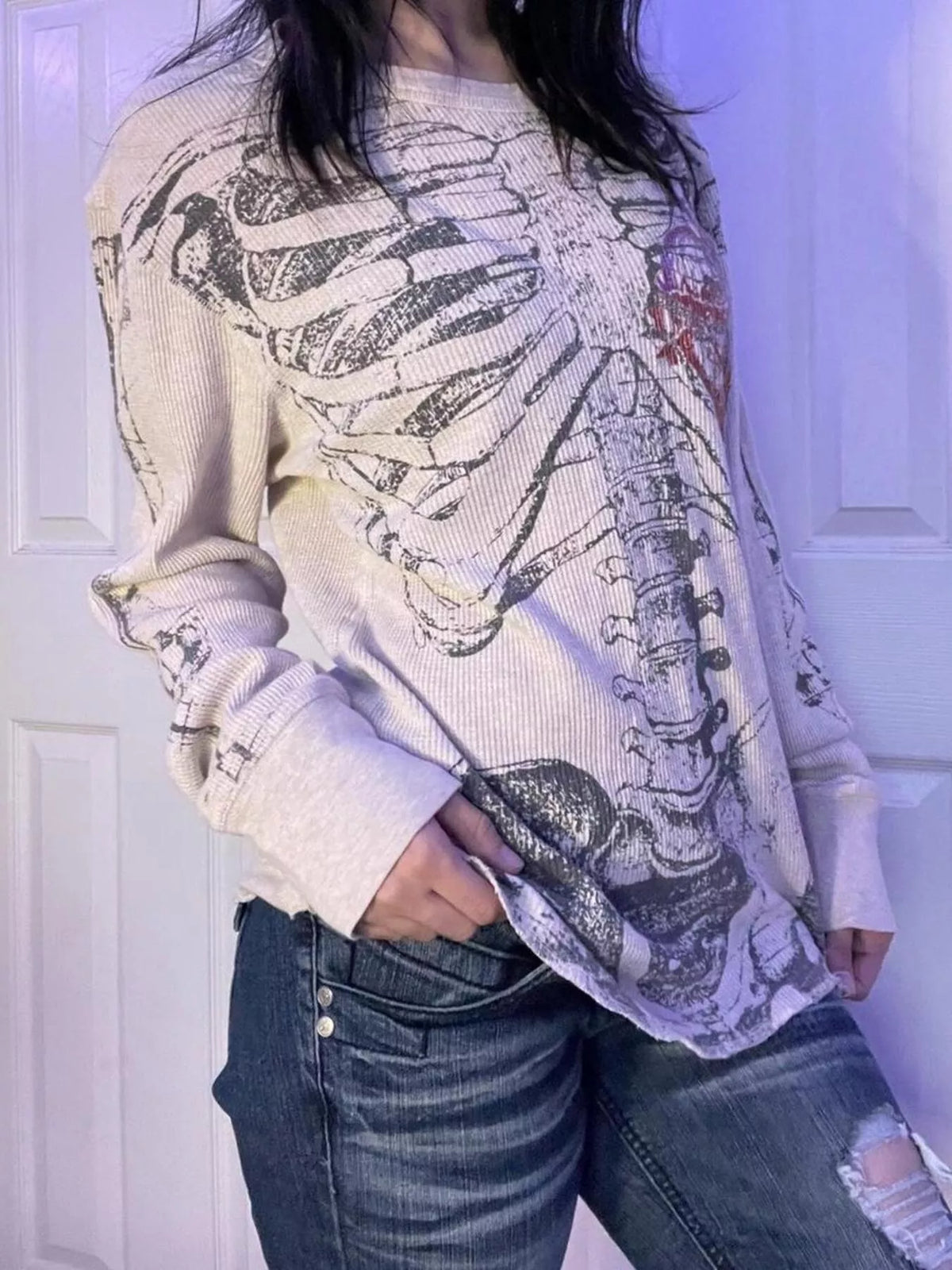 Skeleton Long Sleeve T-Shirt - White - View 2