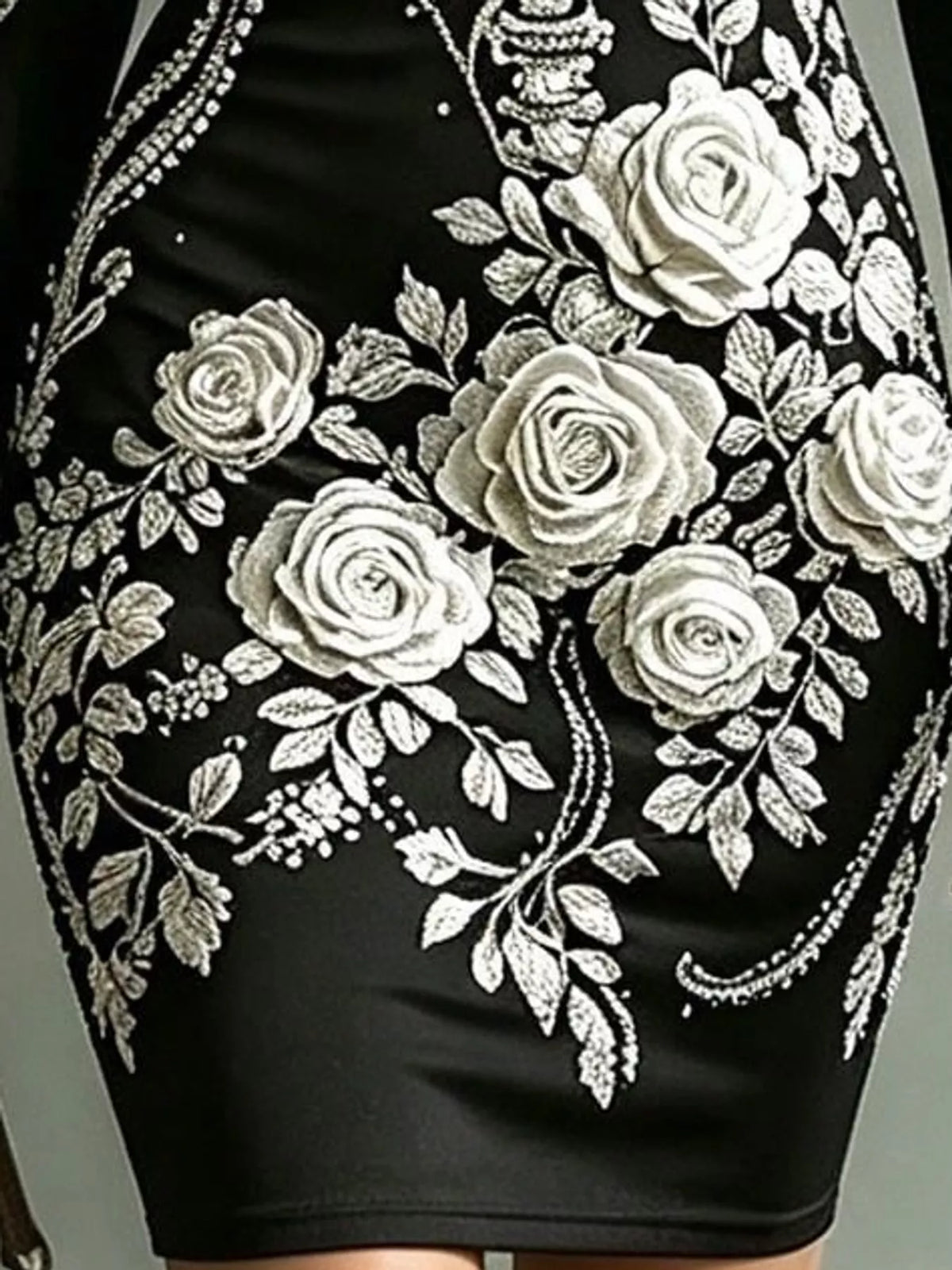 Skeleton Floral Long Sleeve Bodycon Dress - White - View 5