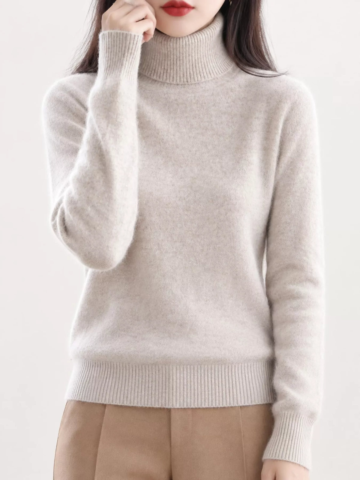 Full Size Turtleneck Long Sleeve Sweater Plus Size - Light Camel - View 6