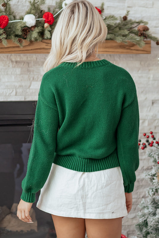 Evergreen Plaid Bow Graphic Christmas Sweater - Evergreen - 2