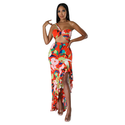 Lotus leaf split half skirt set