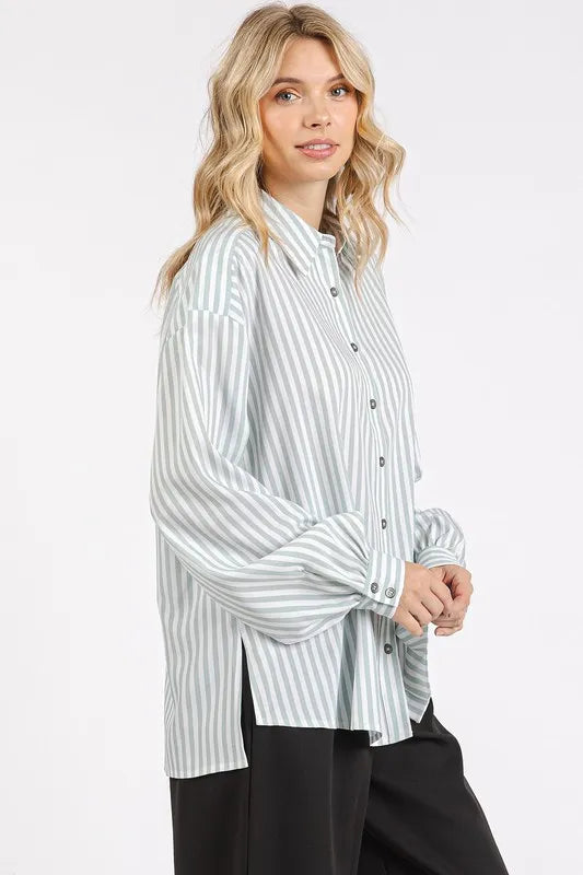 Mittoshop Button Down Striped Long Sleeve Shirt - Sage - View 4