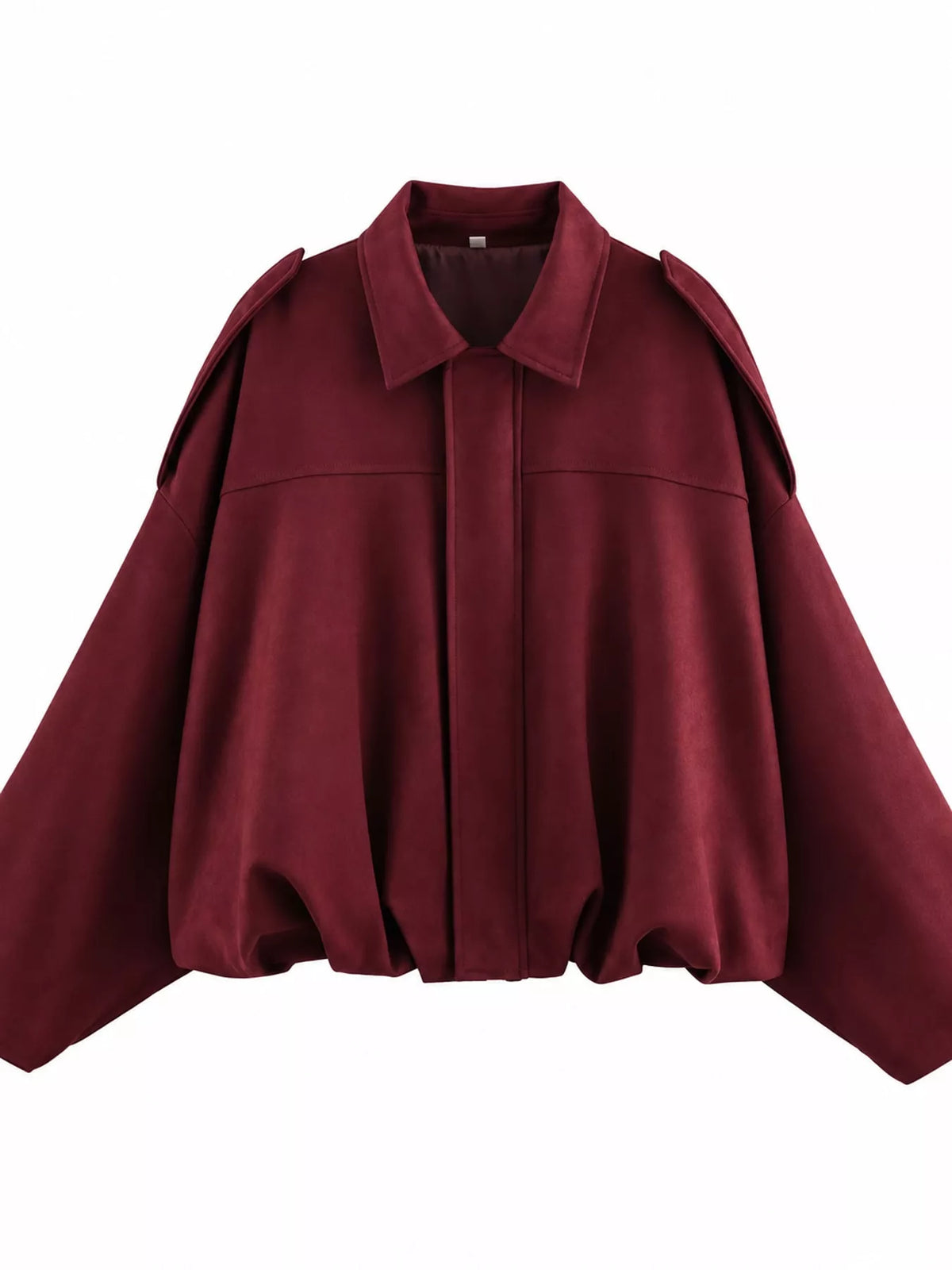 Elastic Hem Batwing Sleeve Jacket - Burgundy - View 9