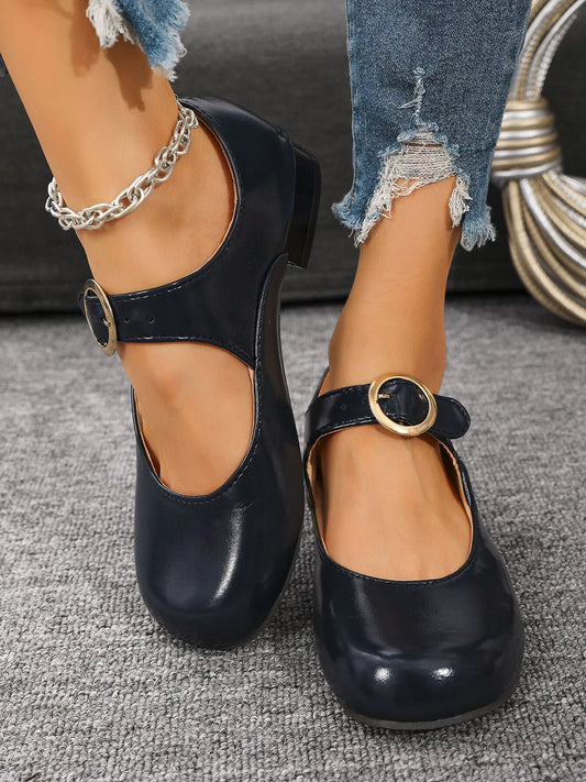 Buckle Strap Mary Jane Loafers - Blue - View 2