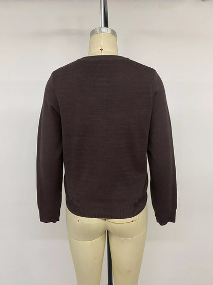 Button Down Long Sleeve Cardigan - Coffee Brown - View 17