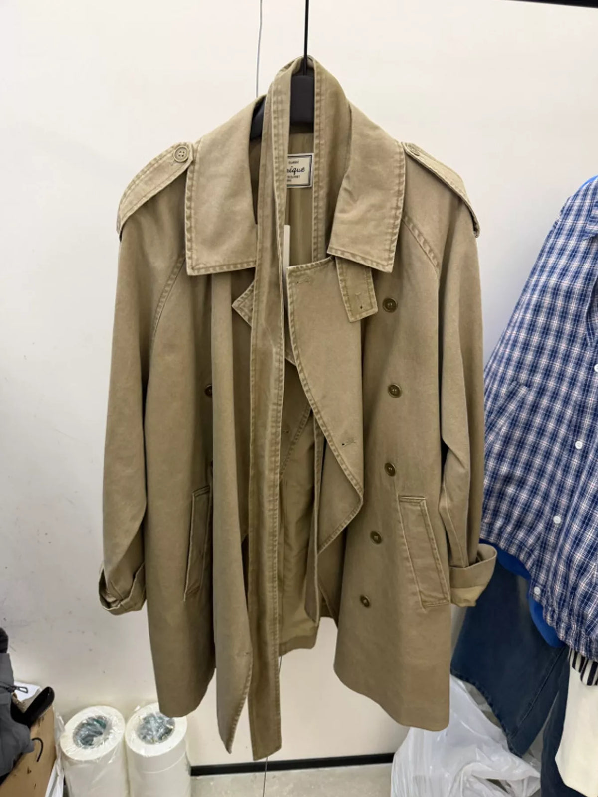 Vintage-Inspired Double-Breasted Belted Trench Outerwear - Camel - View 7