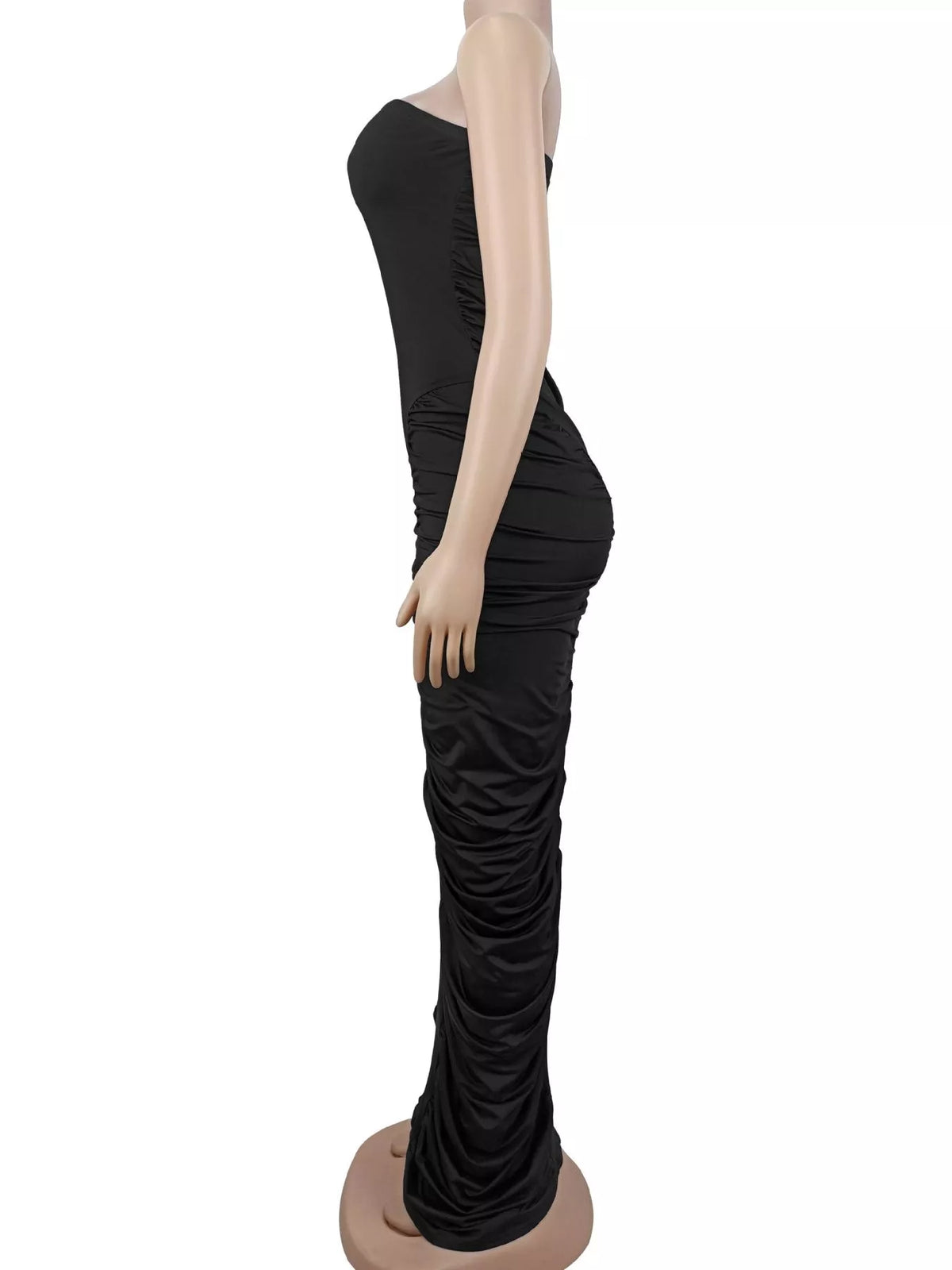 Strapless Ruched Bodycon Maxi Dress - Black - View 5