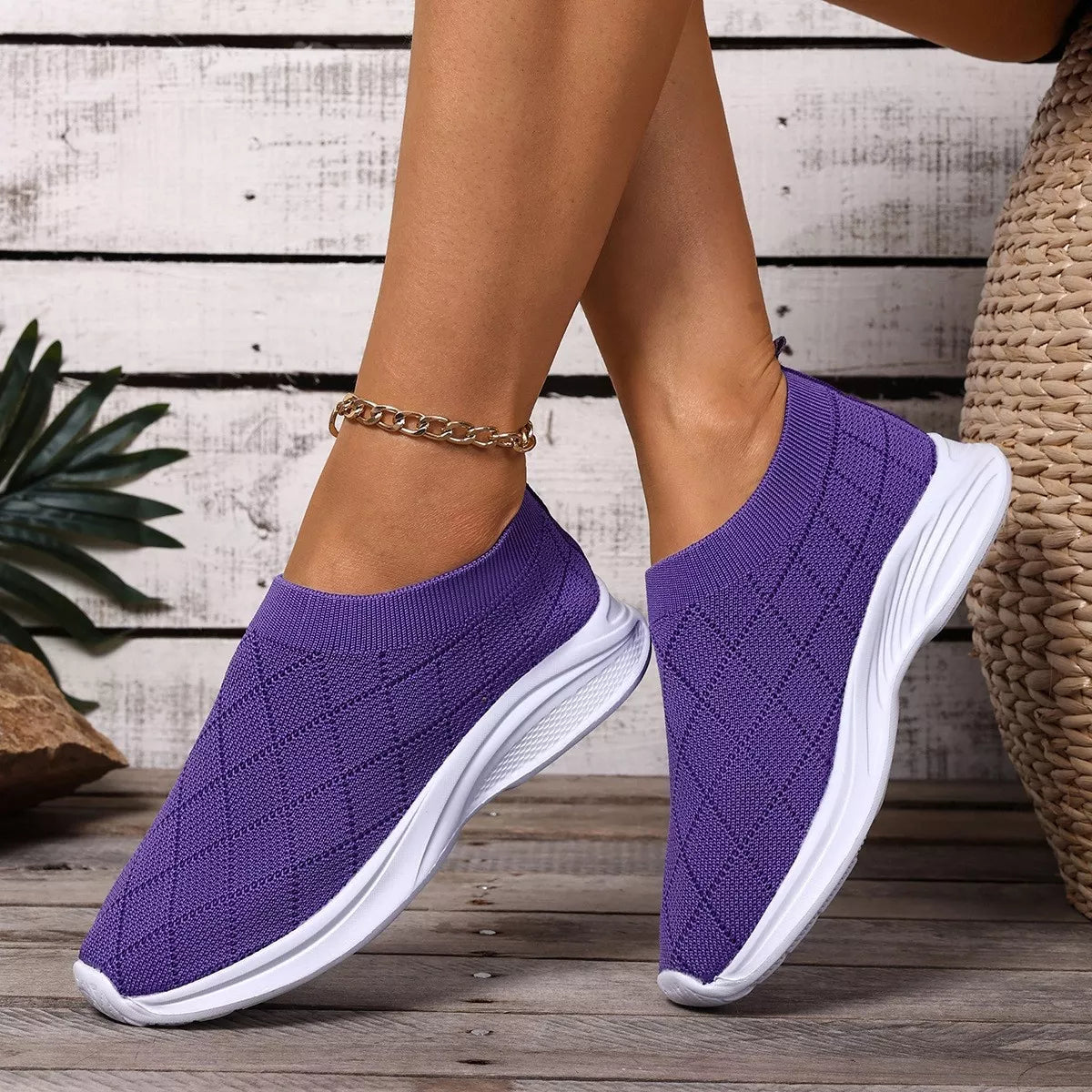Breathable Mesh Round Toe Shoes - Purple - View 1