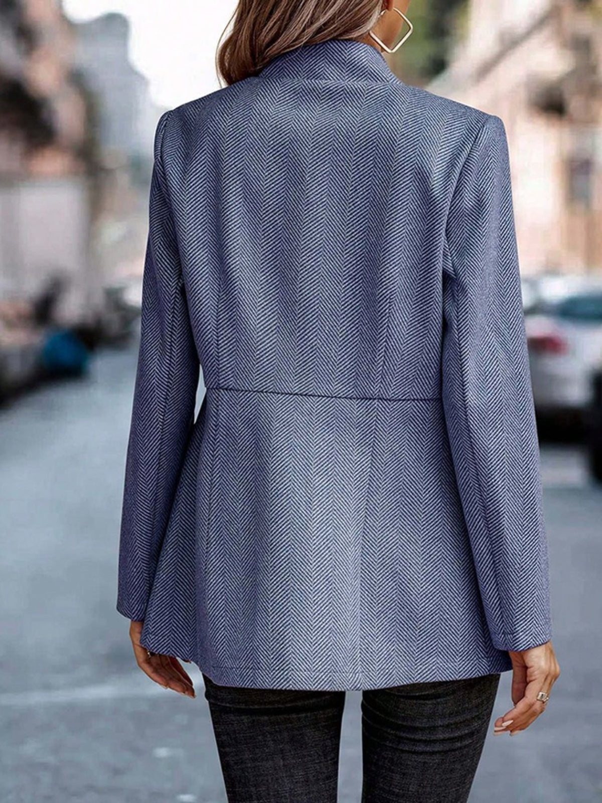 Slim Fit Open Front Blazer - Blue - View 3