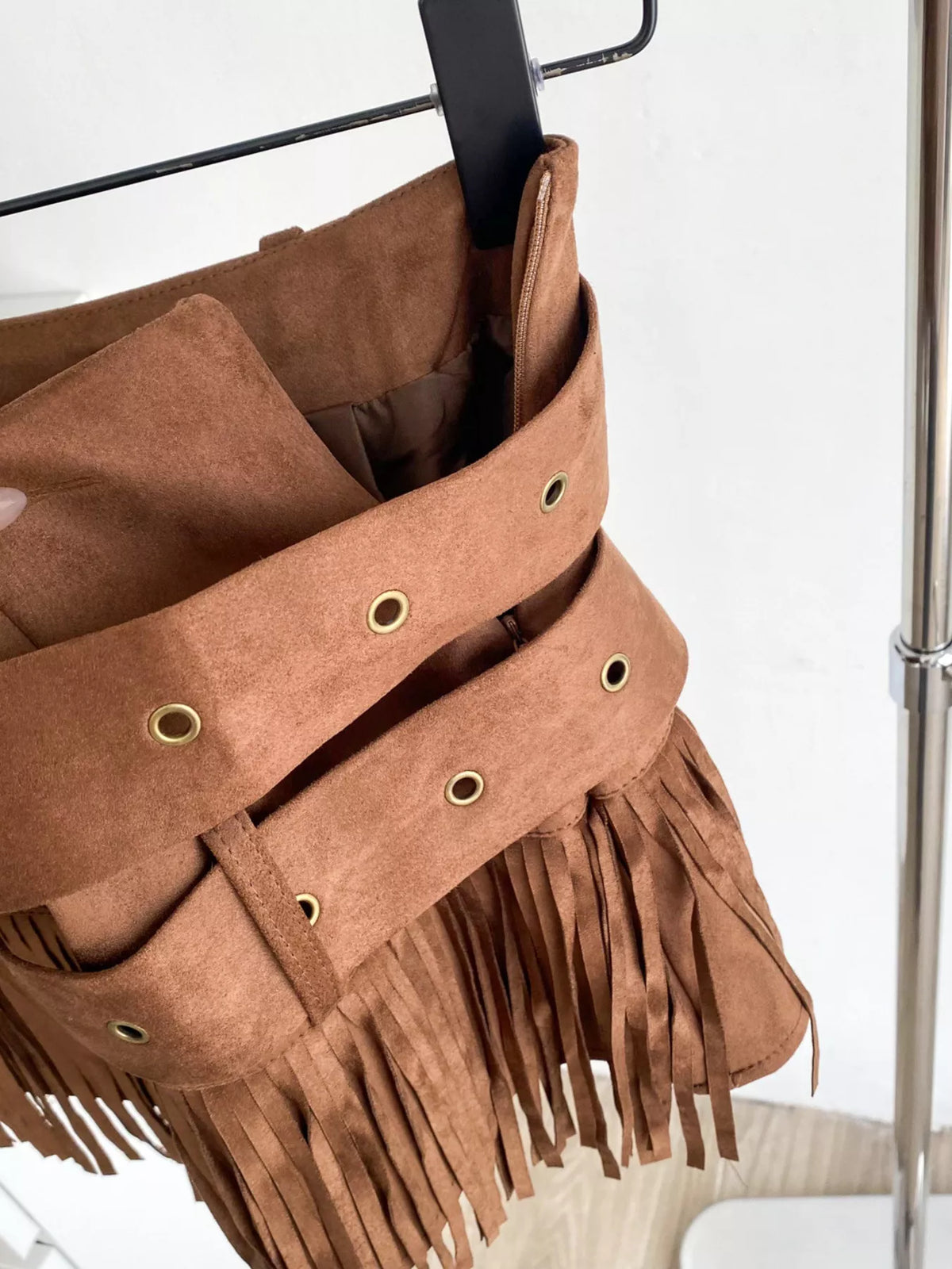 Fringe Belted Mini Skirt - Khaki - View 4