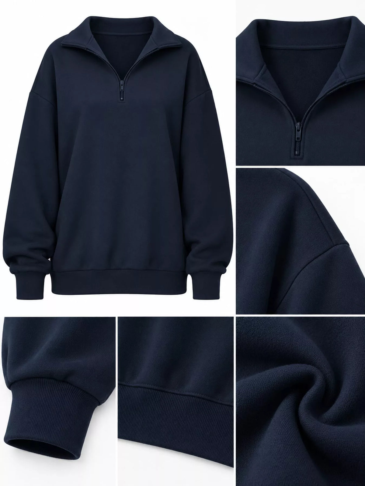 Full Size Quarter-Zip Dropped Shoulder Sweatshirt Plus Size - Navy - View 24