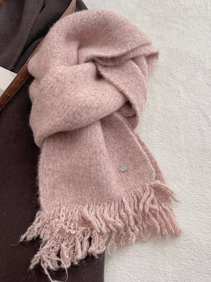 Fringe Hem Knitted Scarf - Dusty Pink - View 2