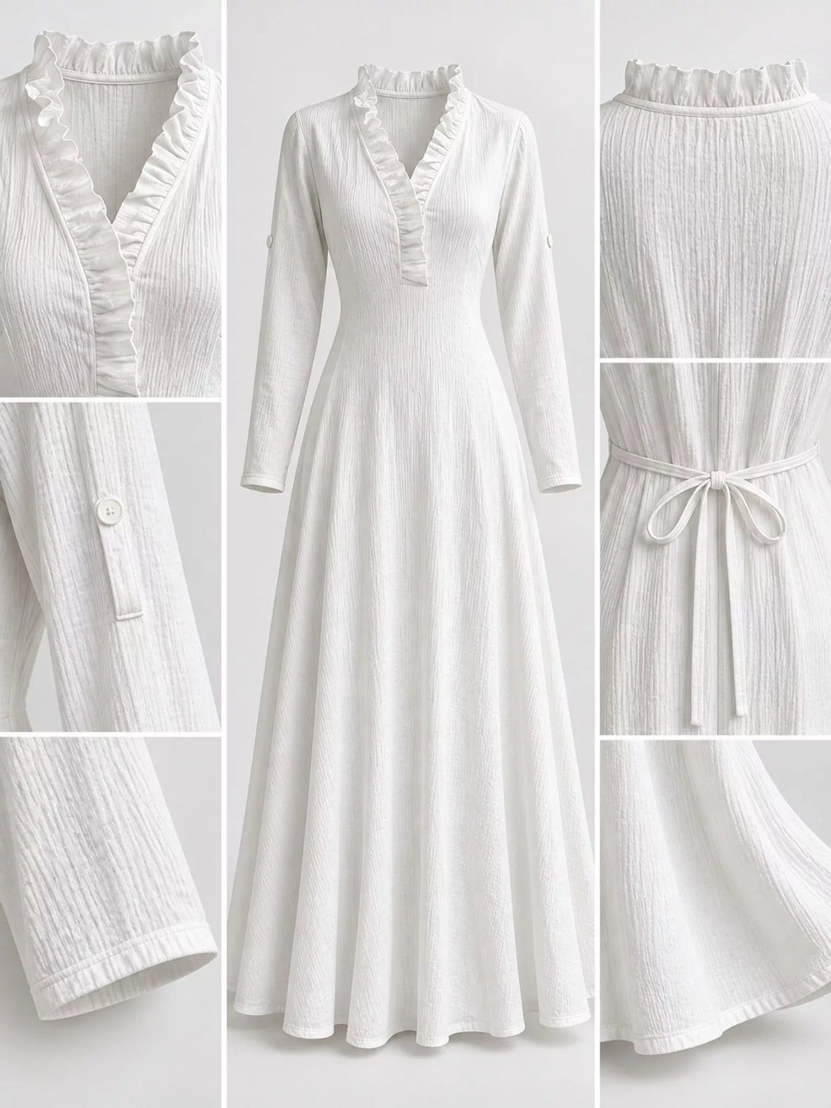 Full Size Frill Roll-Up Sleeve Maxi Dress Plus Size - White - View 6