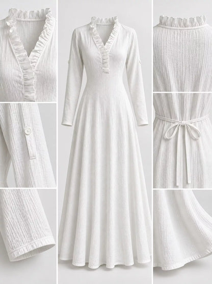 Full Size Frill Roll-Up Sleeve Maxi Dress Plus Size - White - View 6