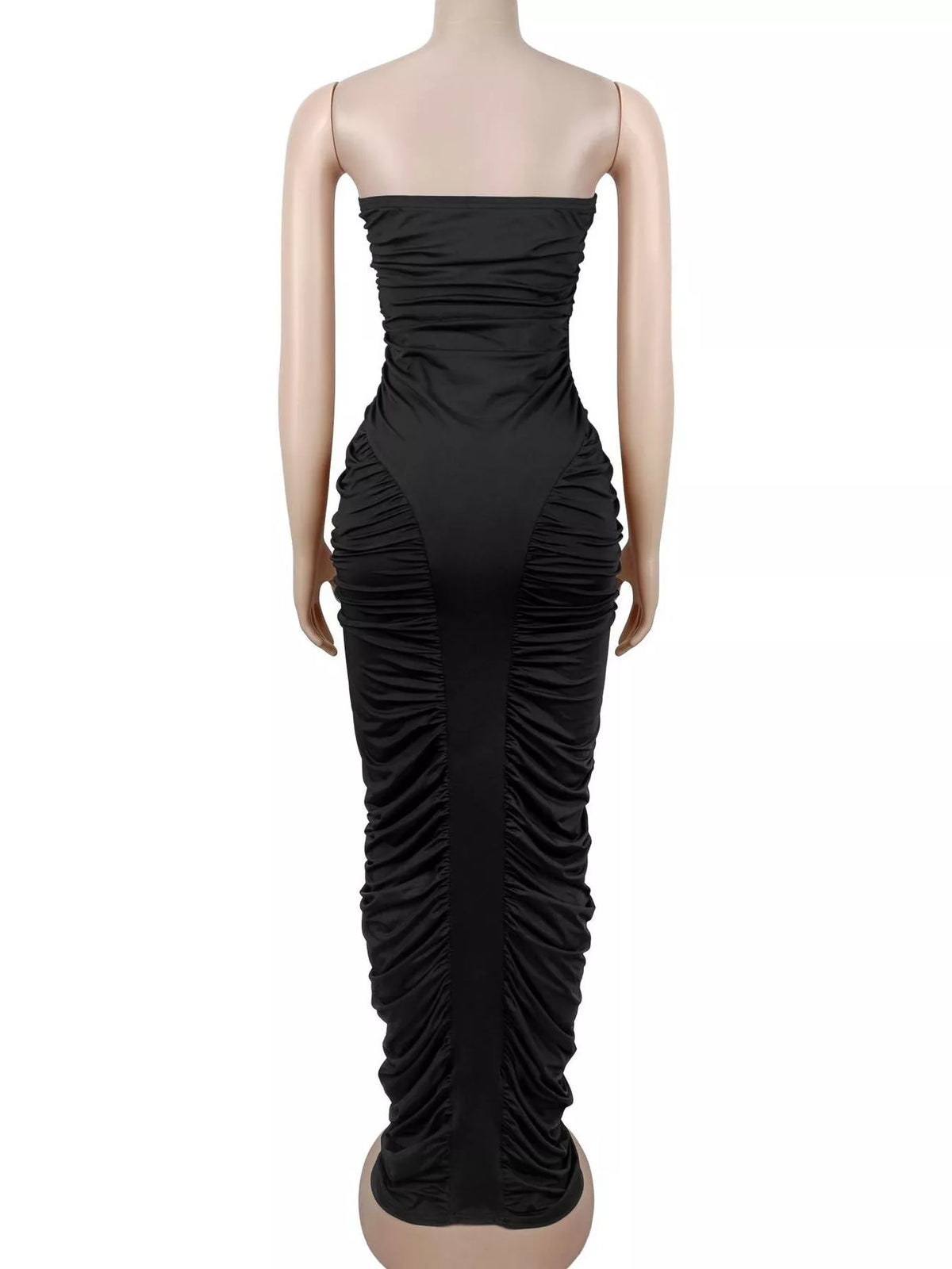 Strapless Ruched Bodycon Maxi Dress - Black - View 6