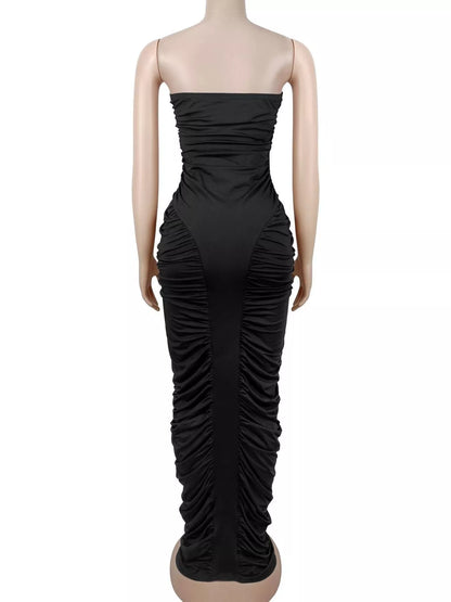 Strapless Ruched Bodycon Maxi Dress - Black - View 6